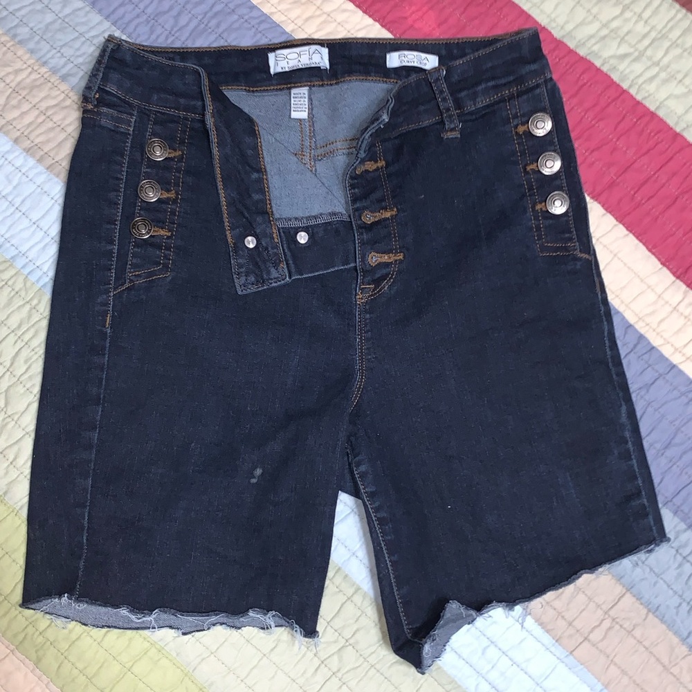 Sofia Rosa cut off Button fly long jean shorts size 8